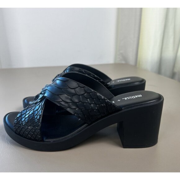 Melissa x Baja East Collab Black Python Strappy Block Heel Slide Sandals Women 7 - Picture 7 of 13